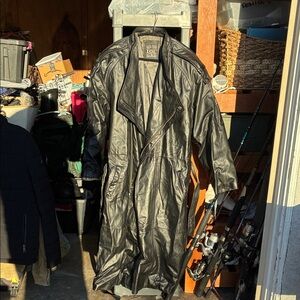I.O.U. Euro Mode Black Leather Trench Coat - Size XL